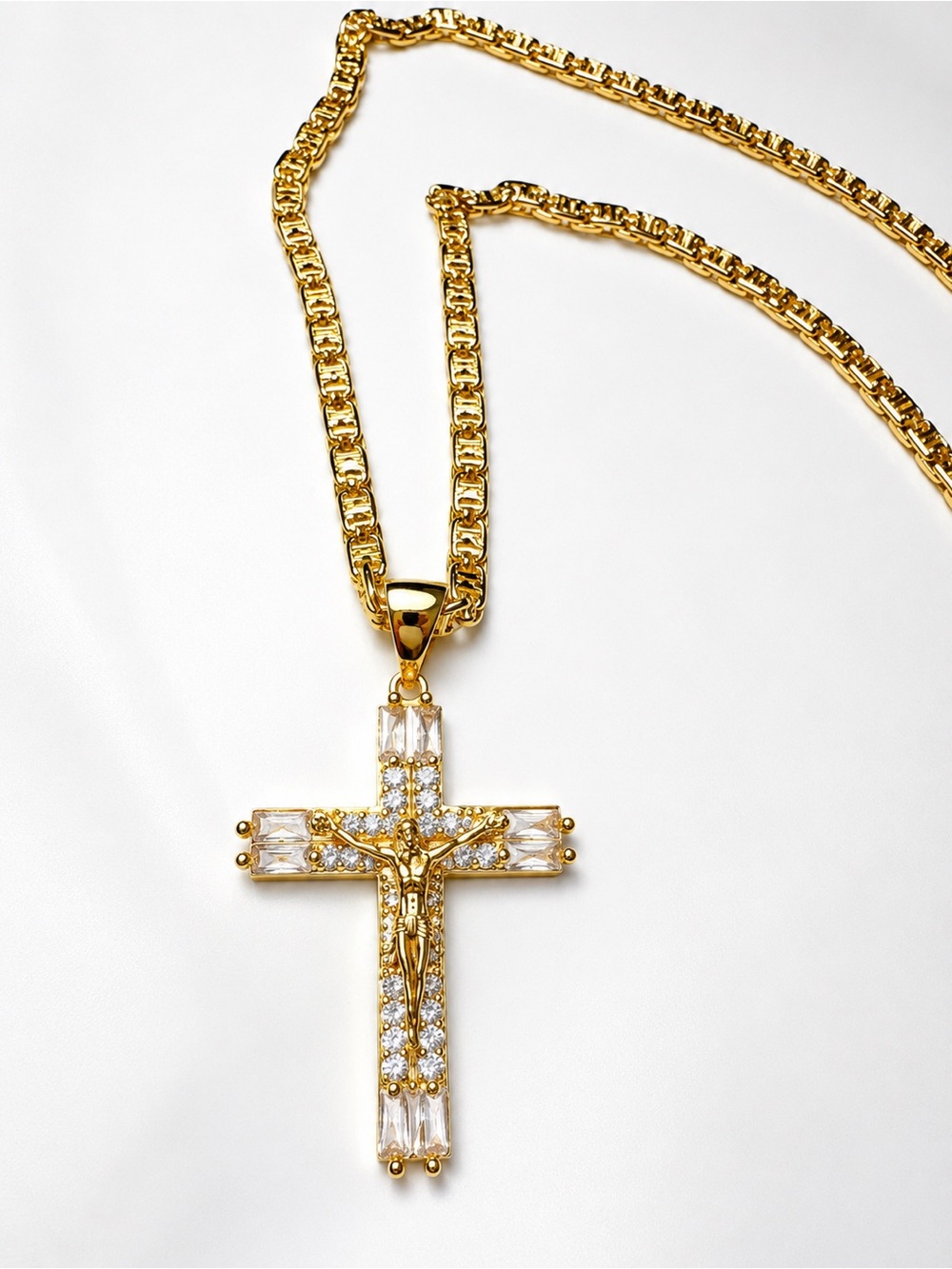 Gold Crystal Cross Pendant Necklace - Women Jewelry